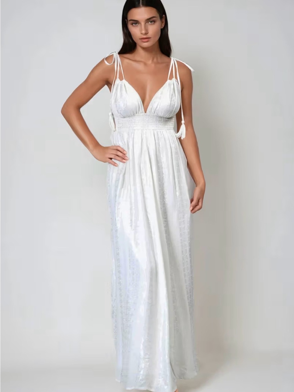 Tobi White Tie-Shoulder Maxi Dress (worn once)